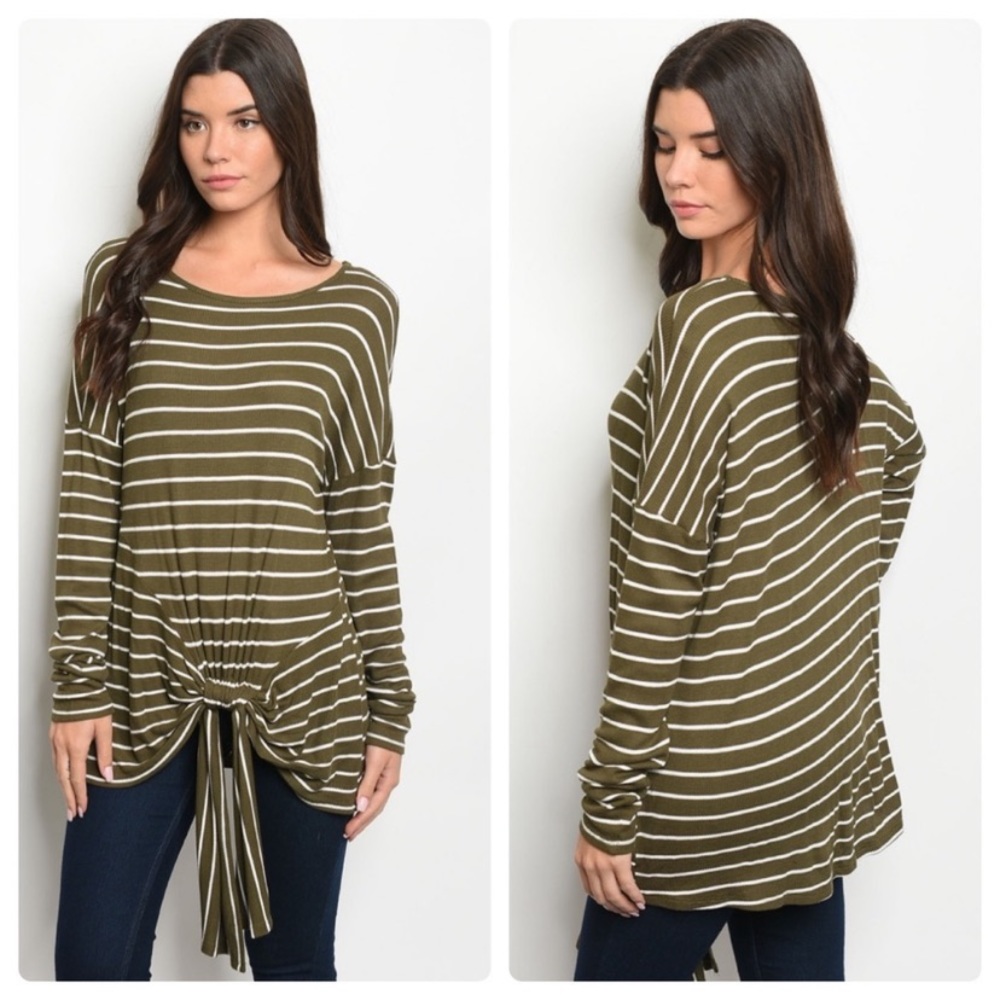 Long Sleeve Olive Striped Top NWT S M L